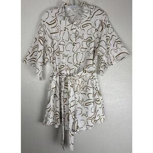 Petal & Pup Kellie Shorts Romper Floral Belted Cotton XL White Brown $79 1780